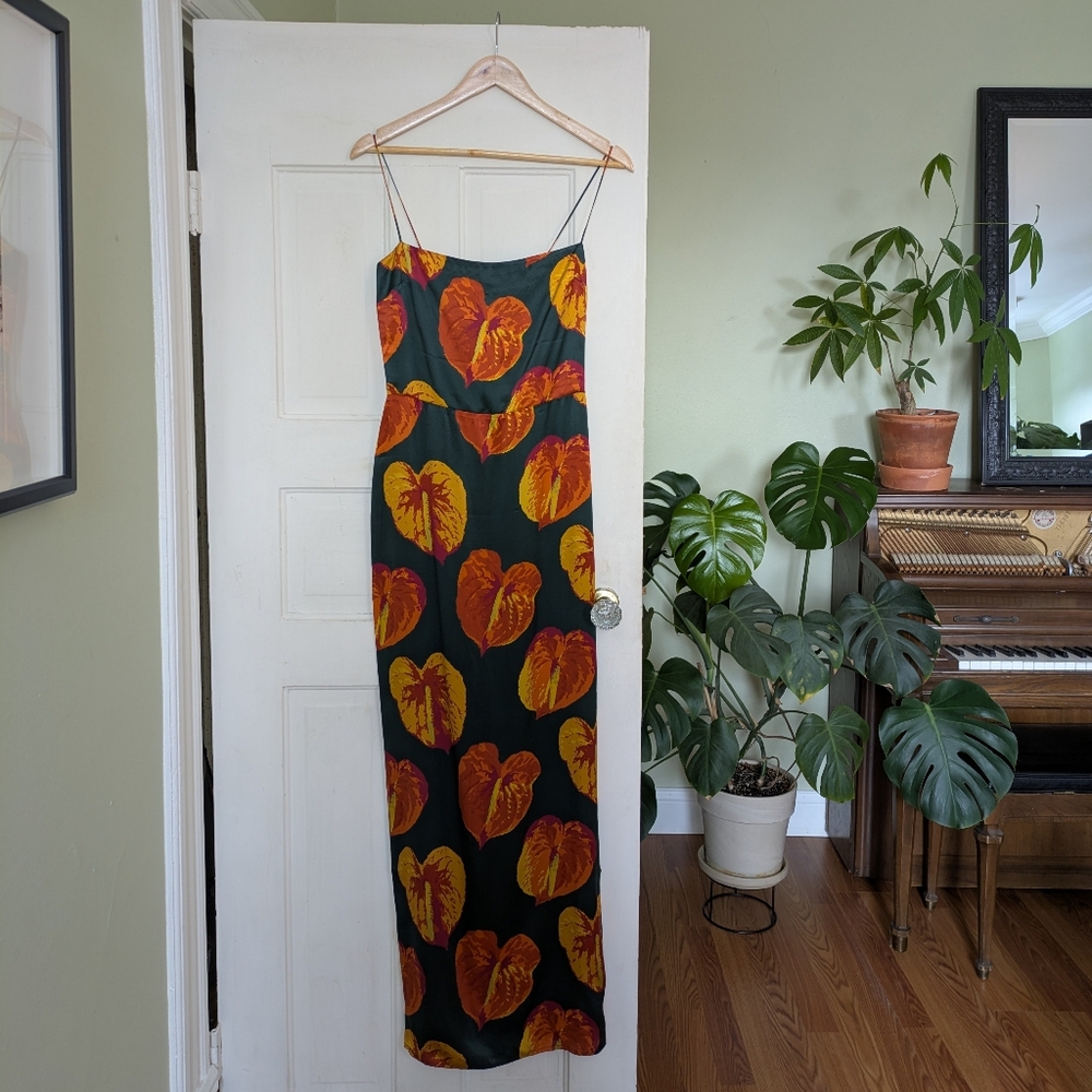 Reformation Frankie silk dress in Hibiscus